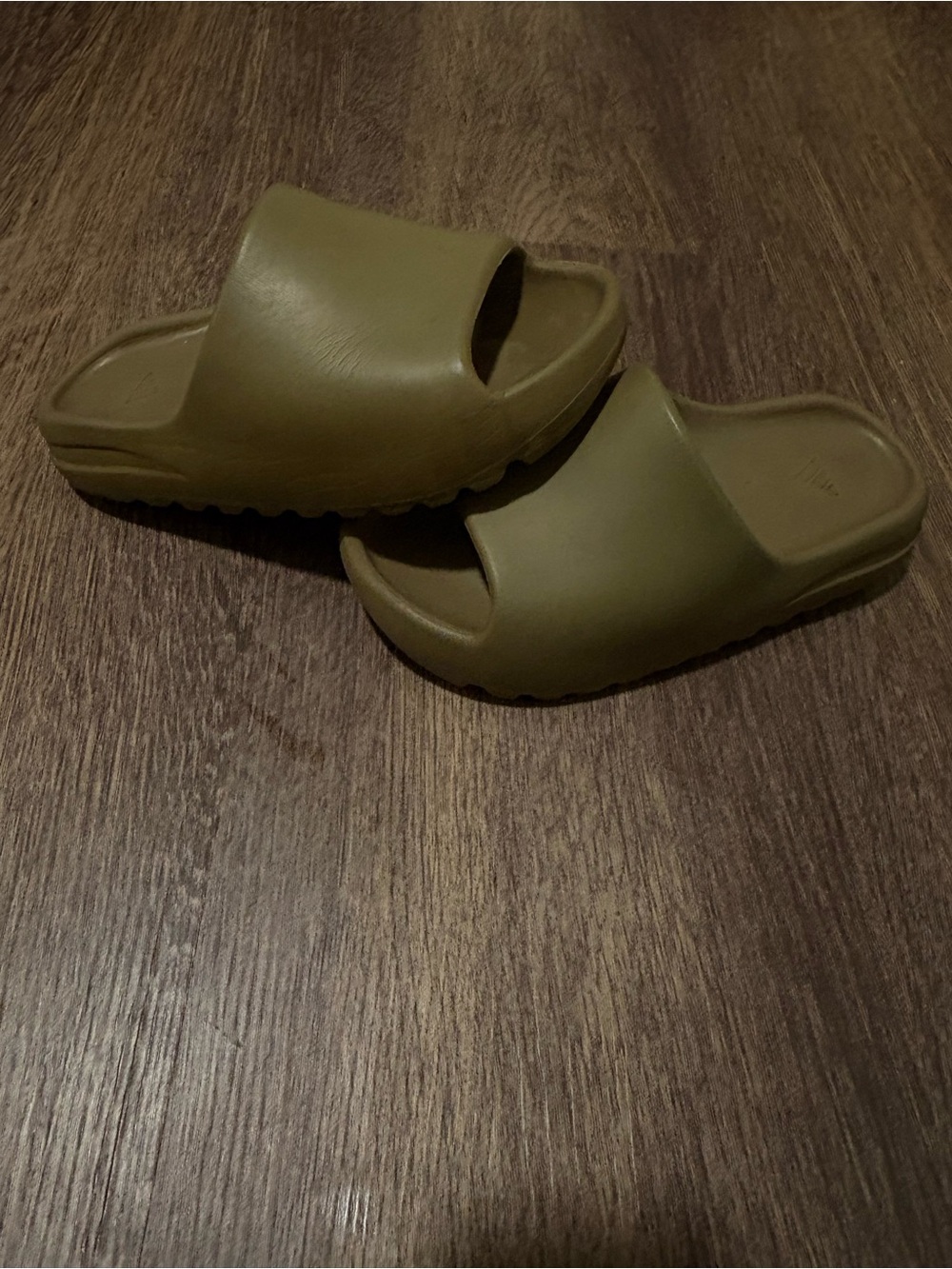 adidas Kids Olive Slide Sandals in Army Green